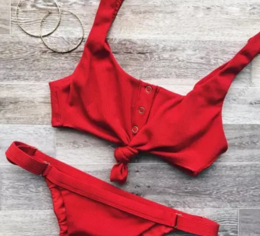 Red Knot Tie Up Cheeky Brazilian Bikini